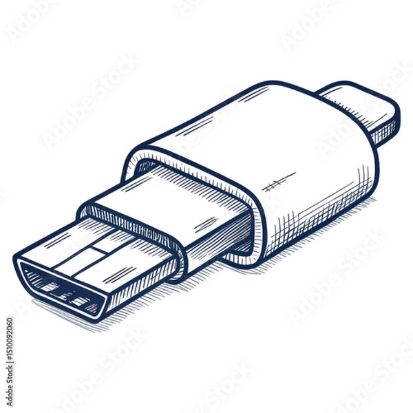 Fototapeta Illustration of a USB connector adapter with detailed line art style.