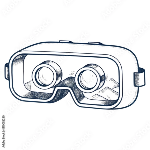 Fototapeta A pair of virtual reality goggles with dual lenses and an adjustable strap.