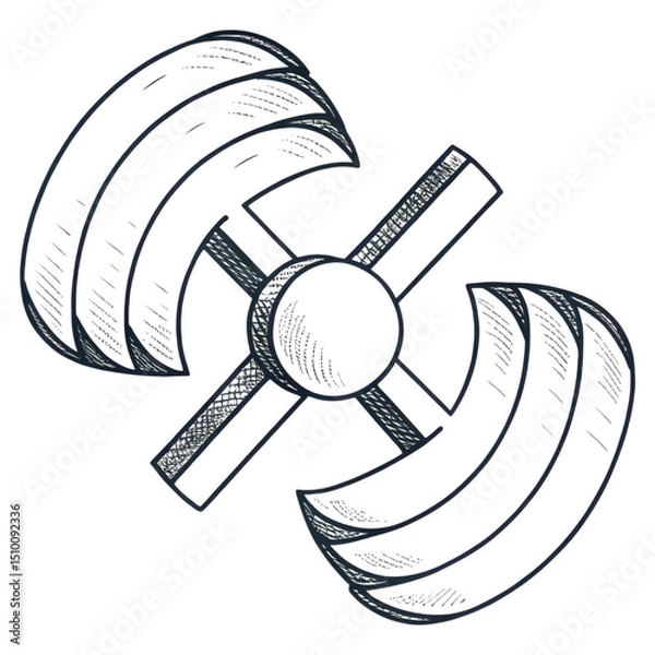 Fototapeta Hand-drawn sketch of a dumbbell with weights on both sides and a central grip bar.