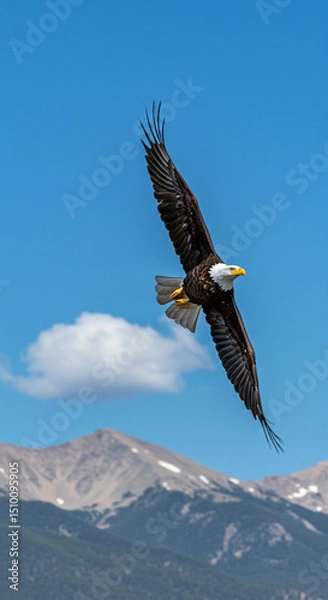 Obraz Bald eagle in flight over mountain landscape