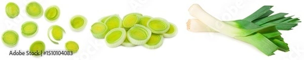 Fototapeta sliced leek isolated on white background. clipping path