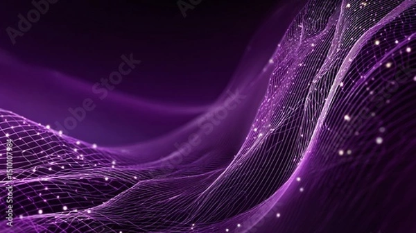 Fototapeta Purple Abstract Technology: A stunning visual of flowing networks and particle trails, rendered in shades of purple, captures the essence of digital transformation.