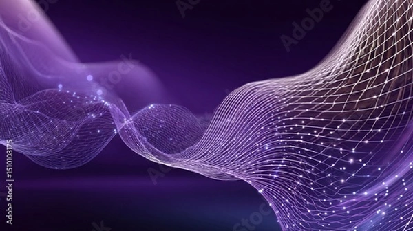 Fototapeta Abstract Digital Waves: An ethereal artwork showcases interconnected digital waves gracefully traversing a deep violet expanse, exuding a sense of technological sophistication and abstract beauty.