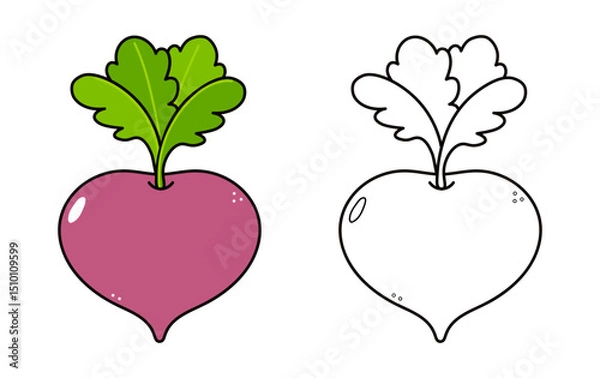 Obraz Cartoon Beetroot graphic, vivid color and monochrome versions, perfect for children s learning resources and playful design projects