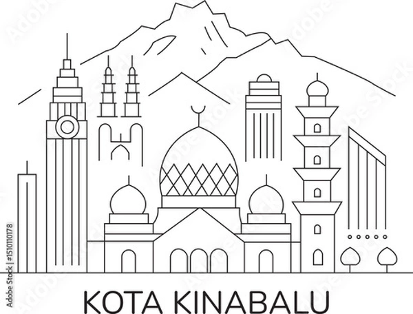 Fototapeta Kota Kinabalu City Line Draw Simple Minimalist