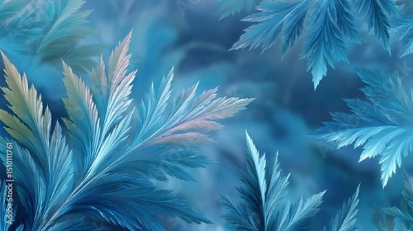 Fototapeta Winter Frost Abstract: An intricate pattern of frost crystals forms an abstract display of winter's delicate beauty, swirling in shades of frosty blue and white.
