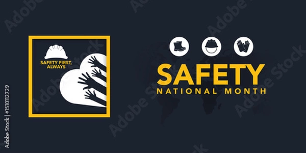 Fototapeta National Safety Month. Awareness creation event in June. Yellow themed. Vector eps10 poster, banner.
