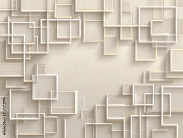 Fototapeta Abstract Rectangular Design: A modern, three-dimensional illustration of interconnected squares and rectangles, cast in shades of neutral tones, creates a dynamic interplay of form and shadow.