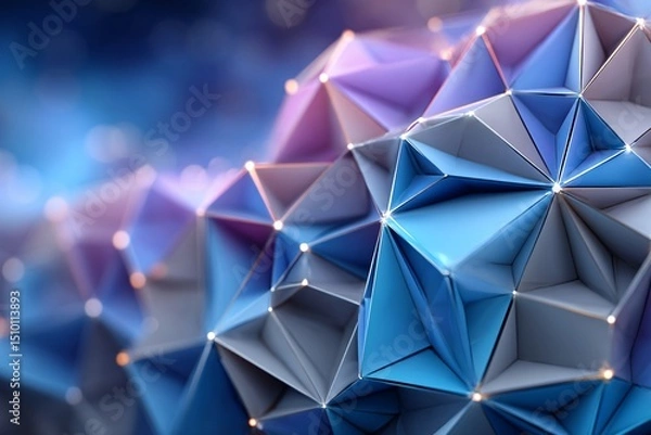 Fototapeta Geometric Jewel: Intricate Geometric abstraction, a mesmerizing tapestry of blue, violet, and white facets that captures the very essence of modern digital artistry.