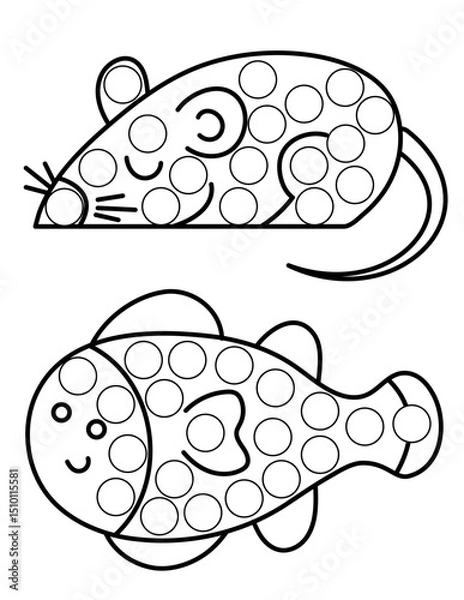 Obraz Dot markers pages with animal, vector outline illustration
