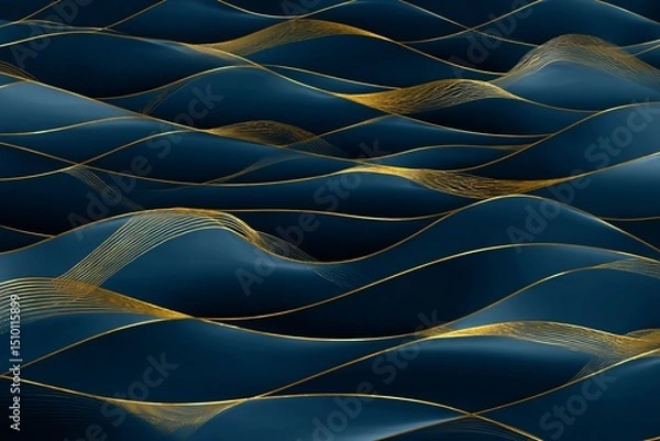 Fototapeta Abstract of Blue Golden wave :An artistic representation of undulating waves, painted in mesmerizing shades of navy and gold, inviting contemplation and capturing a sense of fluid grace.