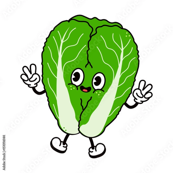 Obraz Cartoon Napa Cabbage waving and smiling, bringing a touch of whimsy to healthy eating and vegetarian lifestyles