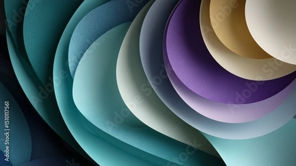 Obraz Abstract Composition of Layered Colors: An elegant and artistic visual composed of curved, layered shapes in a spectrum of calming colors, perfect for adding a touch of modern style.
