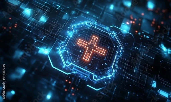 Obraz conceptual design for digital healthcare with glowing medical cross icons and hexagonal patterns, Generative AI