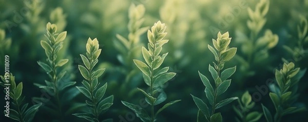 Obraz soft-focus background of green foliage, symbolizing harmony and environmental balance, Generative AI