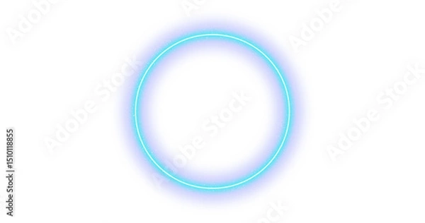 Obraz Blue Neon ring light circle, vector magic glow 3d effect. Realistic blue Neon shiny ring or swirl, round frame of flare trail with glitter dust,blue Neon fairy dust isolated on transparent background