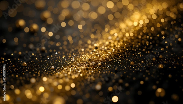Obraz Sparkling Golden Glitter on Black Background Festive Design Texture for Luxury Branding