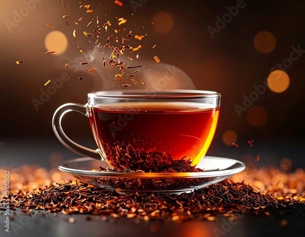 Obraz Steaming cup of tea with loose leaves