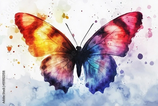 Fototapeta Watercolor butterfly with wings dissolving into air captures vibrant colors in motion