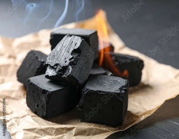 Obraz Charcoal briquettes on brown paper