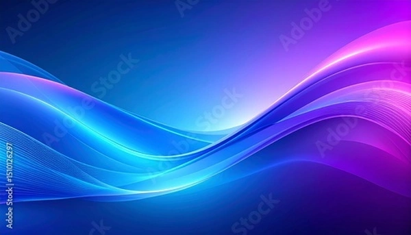Fototapeta Futuristic abstract background with blue-purple gradient, soft geometric waves, bokeh lights, and 3D depth. Clean, minimal, tech-inspired