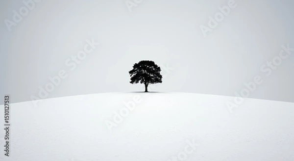 Fototapeta AI-Generated of Minimalist Winter Scene with Negative Space with Lone Tree in Snowy Landscape