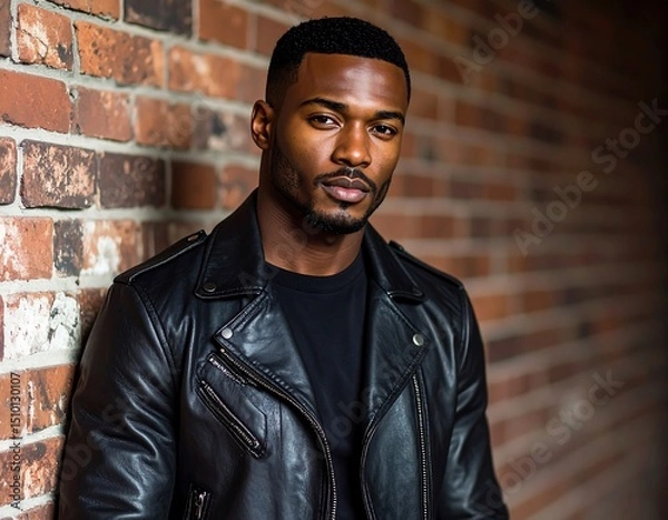 Obraz Dark-skinned man in leather jacket