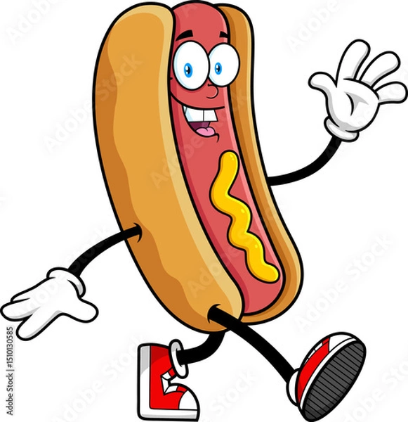 Fototapeta Hot Dog Cartoon Mascot Character Smiling And Waving Hello