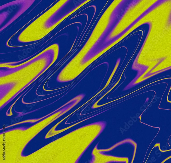 Obraz Dynamic and colorful abstract background featuring swirling patterns in neon yellow, electric purple, and deep blue tones. The image showcases a vibrant, fluid motion with a psychedelic aesthetic
