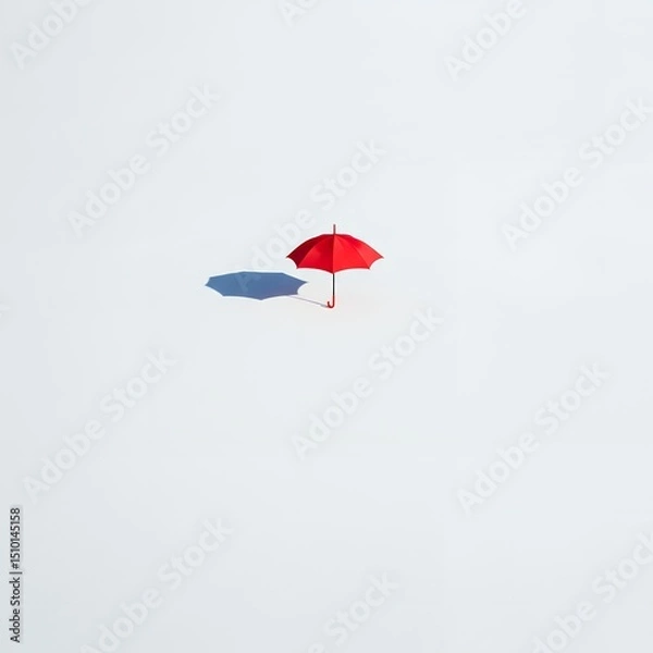 Fototapeta AI-Generated of Negative Space Concept with Minimalist Red Umbrella on White Background