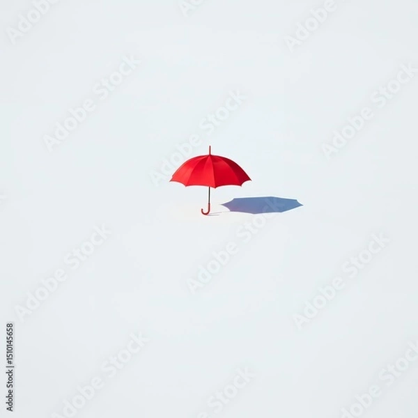 Fototapeta AI-Generated of Negative Space Concept with Minimalist Red Umbrella on White Background