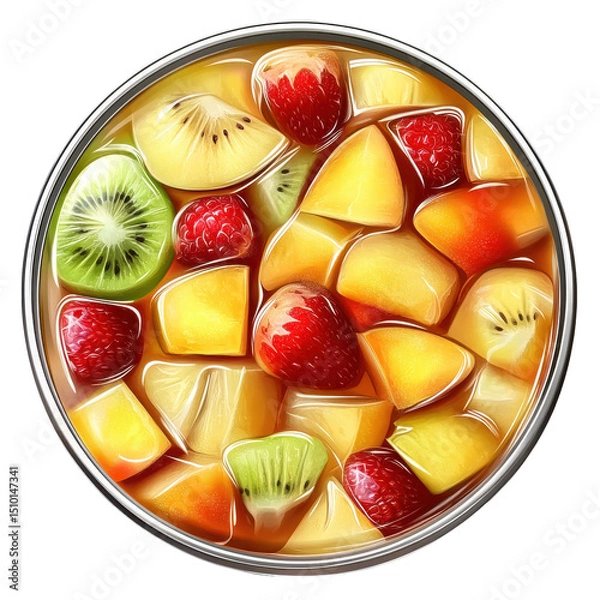 Fototapeta Refreshing Fruit Salad with Kiwi, Strawberries, Pineapple, and Peaches in a Clear Bowl on transparent background