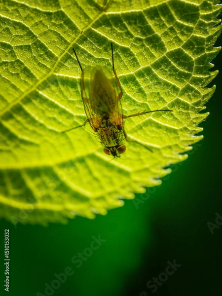 Fototapeta Intricate world of a tiny insect resting on a leaf
