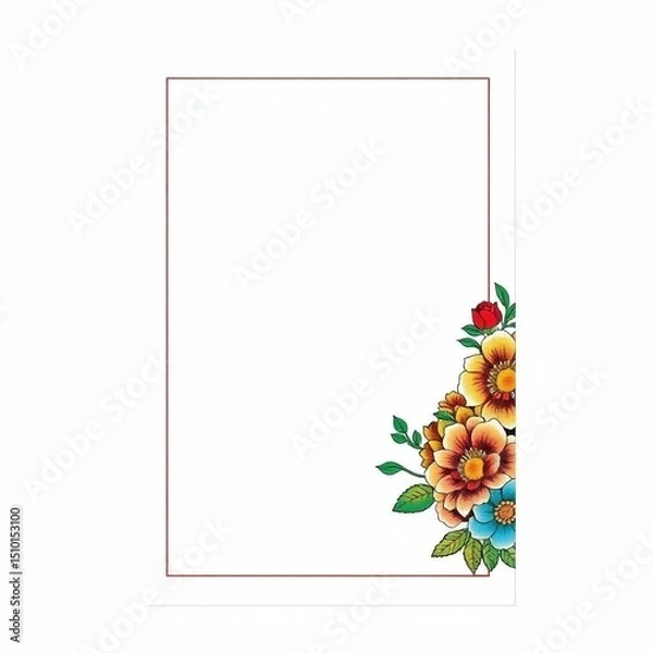 Fototapeta Elegant Floral Border with Overflowing Bouquet – Vibrant Four-Color Frame for Formal Stationery & Invitations
