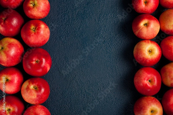 Obraz Red Apples Border on Blue Background