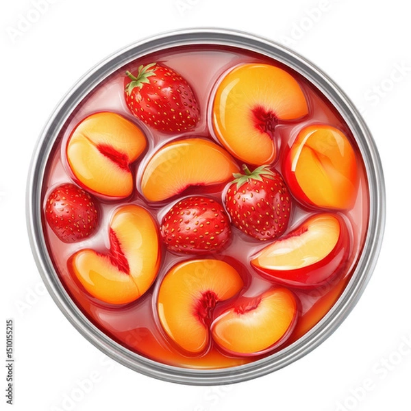 Fototapeta Fresh Fruit Salad with Strawberries and Peaches in a Bowl of Syrup on transparent background