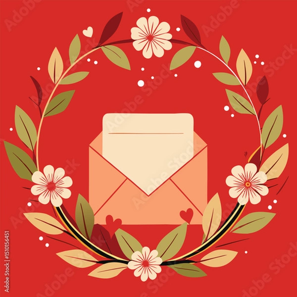 Obraz Envelope with flowers and hearts vector illustration of floral background