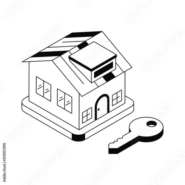 Fototapeta A captivating isometric outline icon of homeownership