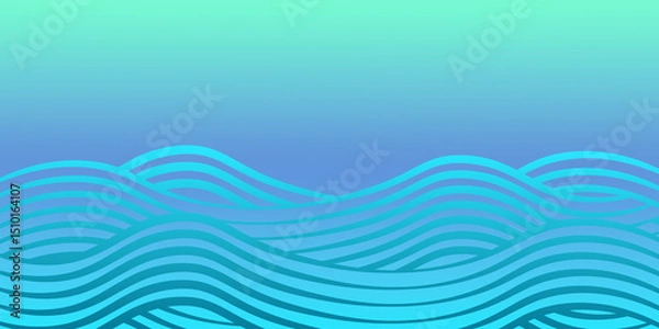 Obraz Abstract banner with waves in a beautiful pattern on a gradient  background, sea an air in shades of blue, teal and turquoise. 