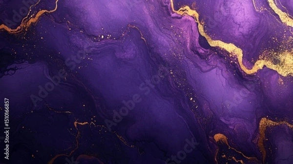 Fototapeta Abstract backgrounds look like violet and gold marble. They're made with a special ink technique. These stone textures have a modern, glittery paint effect. Great for banners or posters!
