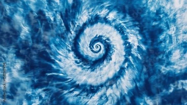 Obraz Blue and white spiral pattern with a worn, tie-dye look. It's a hippie style design printed on fabric, like you'd see on a denim shirt.
