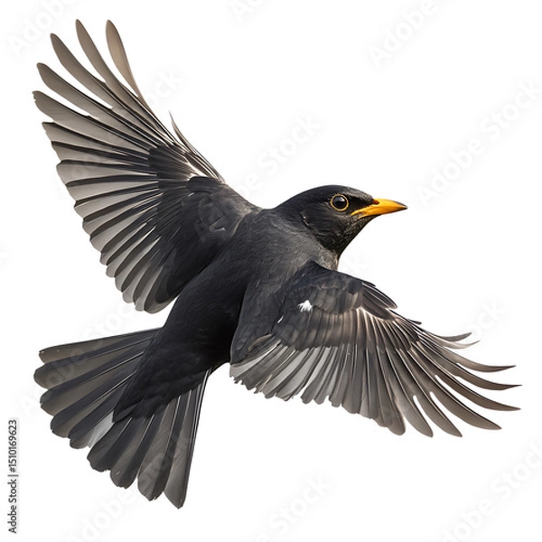 Fototapeta Blackbird in flight isolated on transparent background