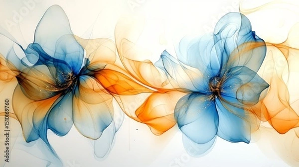 Obraz Fancy art with flowing shapes, like alcohol ink, in blue, gold, and pretty colors.
