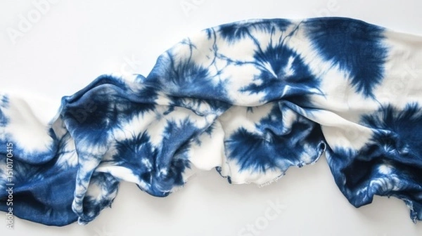 Obraz Indigo tie-dye on white silk. Handmade fabric with a unique knotted design. A special dyeing method called shibori was used.

