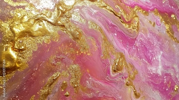 Obraz Pink and gold mix on a bright background. It looks like marble and is made with colorful paints. Modern art!
