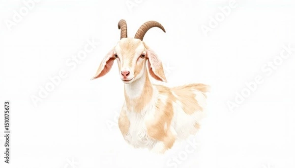 Obraz Cute blonde goat portrait with soft expression and copy space on a white background