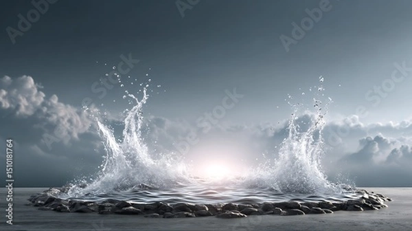 Obraz Water splashing action in a serene natural setting captured with dynamic perspective and conceptual depth