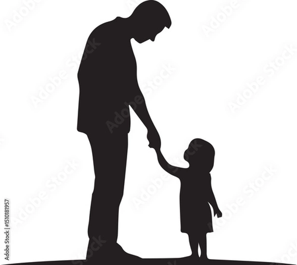 Fototapeta silhouette of adult and child holding hands, symbolizing connection, care, and guidance in a minimalist design