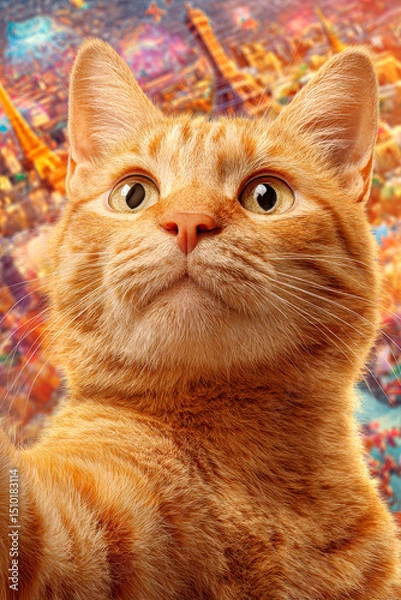 Fototapeta Curious orange cat with bright eyes