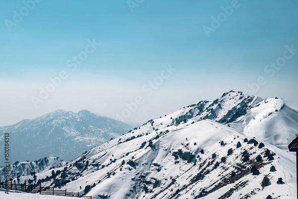 Fototapeta Amirsoy, Amirsay snowy rocks, mountains in Uzbekistan. Chatkal Range. Western Tien Shan mountains